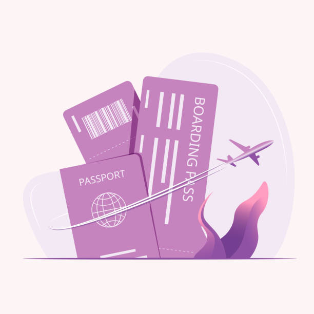 bilety paszportowe i pokładowe. - business travel stock illustrations