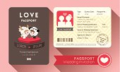 Cartoon Passport Wedding Invitation card design template