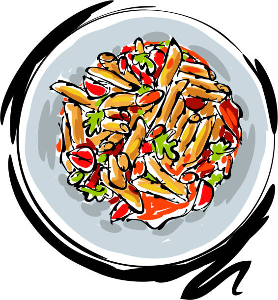 Pasta Drawing drawing of Pasta, Elements are grouped.contains eps10 and high resolution jpeg. pasta clipart stock illustrations