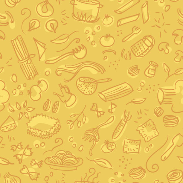 Pasta hand drawn seamless pattern Seamless vector pattern of pasta drawings pasta designs stock illustrations
