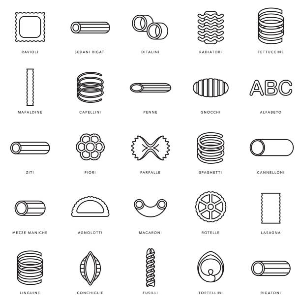 Pasta Icon Set A set of icons. File is built in the CMYK color space for optimal printing. Color swatches are global so it’s easy to edit and change the colors. pasta clipart stock illustrations