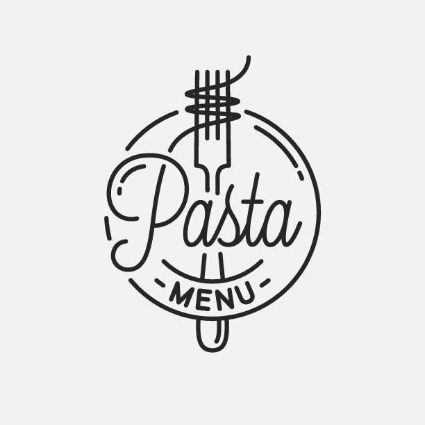 Pasta menu. Round linear  of spaghetti with fork on white background Pasta menu . Round linear of spaghetti with fork on white background 8 eps pasta backgrounds stock illustrations