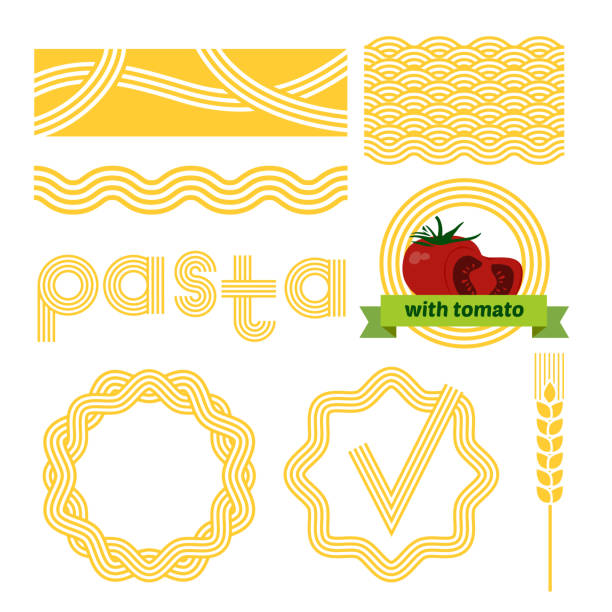 Pasta package labels design set Pasta package labels design set. Vector background elements. pasta designs stock illustrations