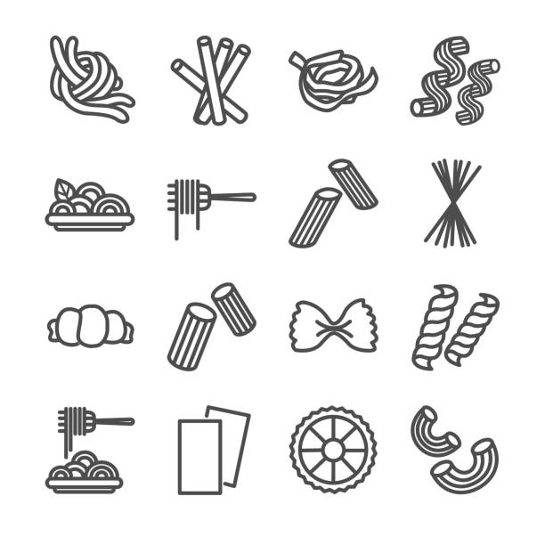 Pasta Pasta vector icons set noodles stock illustrations
