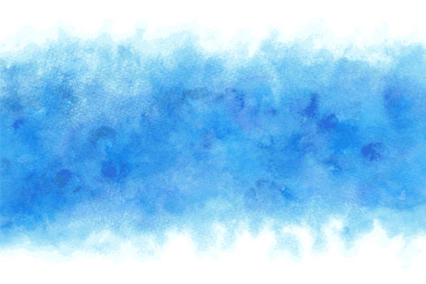 파스텔 컬러 여름 블루 워터 추상 또는 천연 수채화 페인트 배경 - 파란색 stock illustrations