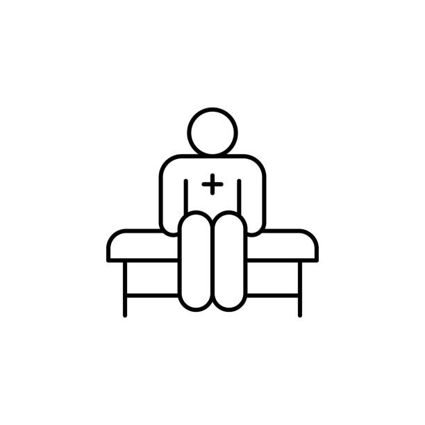 patient, bett, krankenhaus linie symbol auf weißem hintergrund - patient stock-grafiken, -clipart, -cartoons und -symbole
