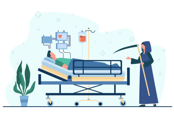 ilustrações de stock, clip art, desenhos animados e ícones de patient dying in intensive care unit - covid cemiterio