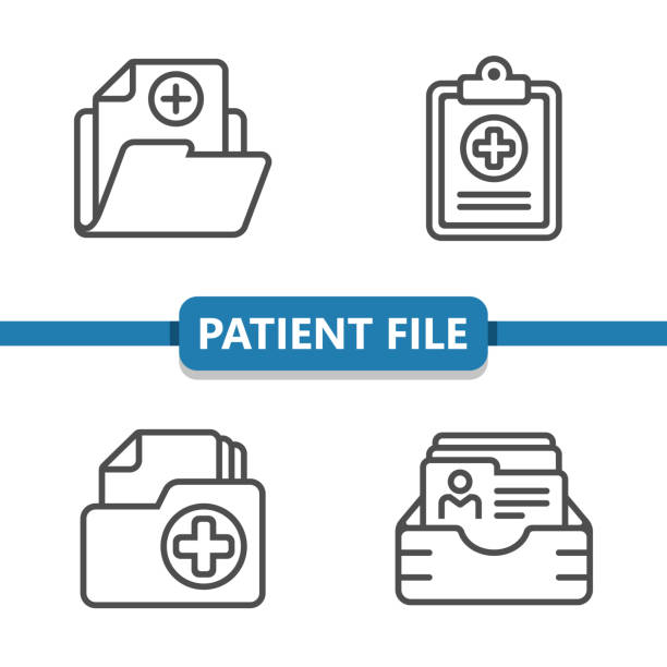 stockillustraties, clipart, cartoons en iconen met pictogrammen voor patiëntendossiers - medische status