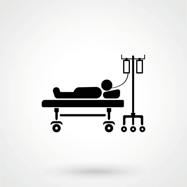 ilustraciones, imágenes clip art, dibujos animados e iconos de stock de paciente acostado en el icono de dibujo vectorial cama aislado sobre fondo. dibujado a mano - patient in hospital bed