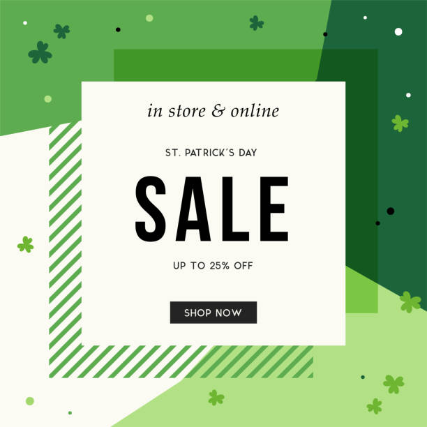 Patrick's Day Sale Banner_18 St. Patrick's Day sale banner for Instagram and social media, ads, email design, web site, flyer, shop poster, display, advertising print, promotional material and announcement. fashion template stock illustrations