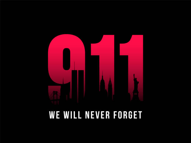 9-11 Patriot Day banner. Black silhouette of New York City Skyline on background of numbers 911. We will never forget. Stock vector illustration. 9-11 Patriot Day banner. Black silhouette of New York City Skyline on background of numbers 911. We will never forget. Stock vector illustration. 911 remembrance stock illustrations