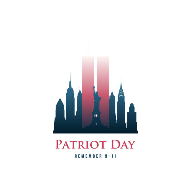 ilustraciones, imágenes clip art, dibujos animados e iconos de stock de tarjeta patriot day con twin towers y frase remember 9-11. 11 de septiembre de 2001. world trade center. plantilla de diseño vectorial. - memorial day