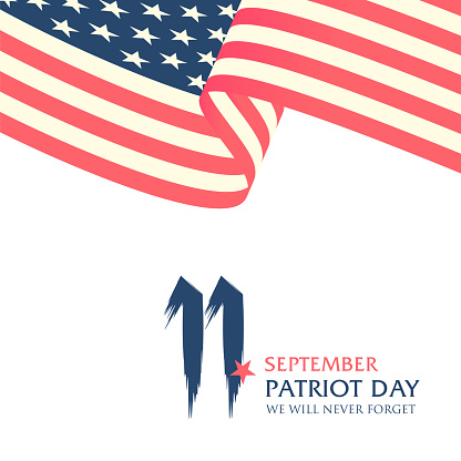 Patriot Day Vector illustration, 911 Remembrance, USA flag waving on blue background. stock illustration
