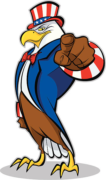 Patriotic Eagle Pointing A strong patriotic eagle pointing, dressed as Uncle Sam. bills patriots stock illustrations
