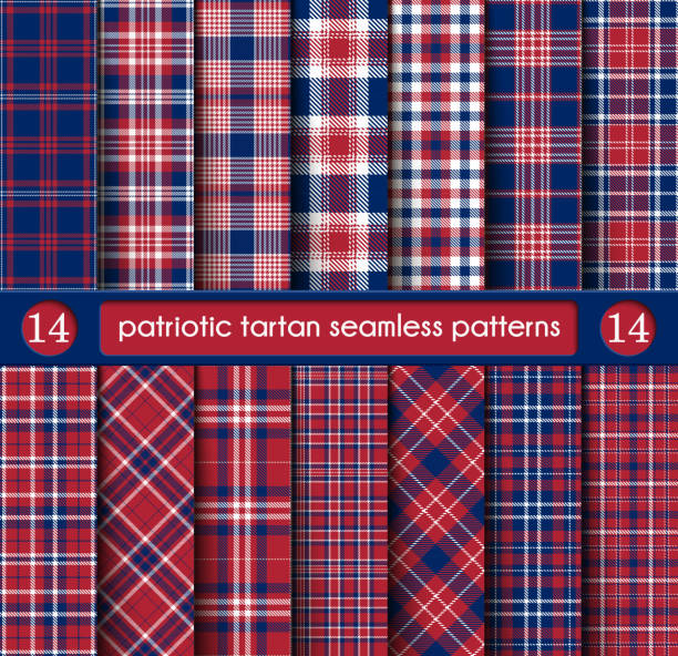 Patriotic Tartan Set of White , Blue, Red Seamless Patterns Patriotic Tartan Set of White , Blue, Red Seamless Patterns. Suitable for Elections or 4th of July. Swatches, Vector Endless Texture Can Be Used for Wallpaper, Background, Pattern Fills, Web Page, Surface. republicanism stock illustrations