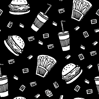 Pattern of fast food black and white illustration