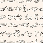 Vector pattern of the various kitchenware.