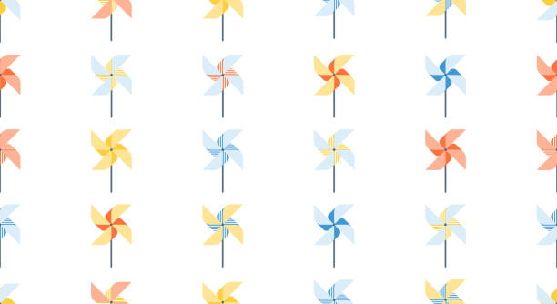 muster von pinwheel für web, drucken. poster im origami-stil, spiele im park. kinderaktivität - windrad stock-grafiken, -clipart, -cartoons und -symbole