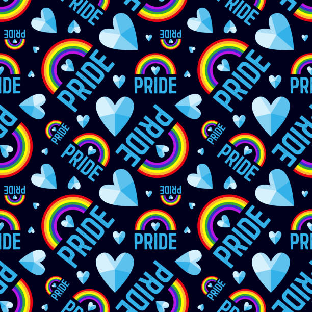 Pattern pride with hearts on a white background Pattern pride with hearts. Vector abstract seamless pattern. Crystal hearts with rainbow. Gay parade, LGBT rights symbol. Symbol of the LGBT community. For fabric, wrapping, websites, prints. nyc pride parade stock illustrations