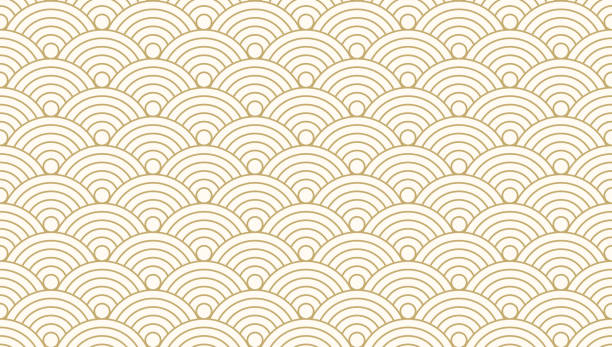 パターン シームレスなサークル抽象的な波背景ゴールドの豪華な色と線。日本の円パターン ベクトル。 - 東洋文化点のイラスト素材／クリップアート素材／マンガ素材／アイコン素材