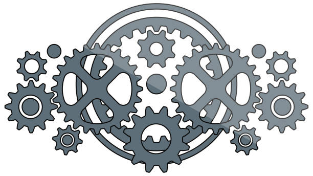 Pattern set of various mechanical gears vector art illustration