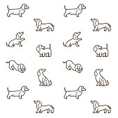 Cartoon happy dachshund - simple trendy pattern with dogs. Flat vector illustration for prints, clothing, packaging and postcards.