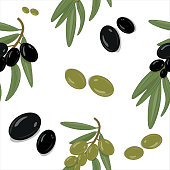 istock pattern with black and green olive branches 1403262974