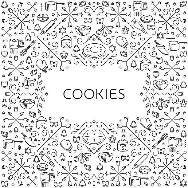 Pattern with restaurant and kitchen utensils for cookies Vector illustration of Seamless background with restaurant and kitchen utensils. Eps10, Ai10. baked pastry item stock illustrations