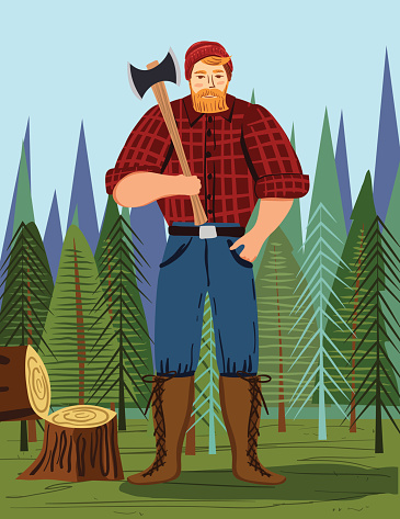 Paul Bunyan Style Lumberjack In the Woods With An Axe