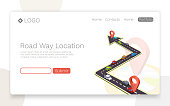 Paved path on the road, Road isometric location, Landing page concept. Vector illustration