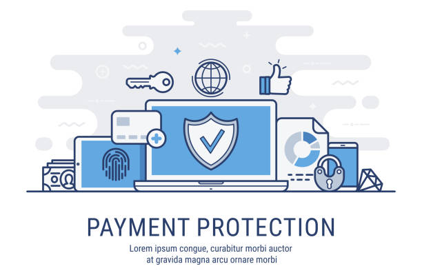 Payment protection vector illustration Secure transactions and payments protection. Vector illustration modern  thin line design. shielding illustrations stock illustrations