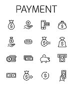Payment related vector icon set. Well-crafted sign in thin line style with editable stroke. Vector symbols isolated on a white background. Simple pictograms.