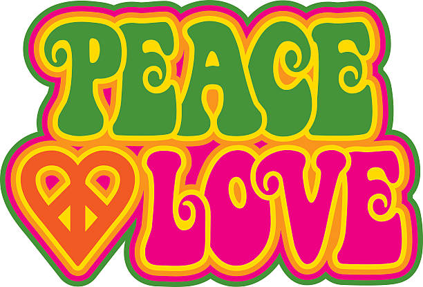 Peace and Love Peace and Love retro-styled outlined text design with a peace-heart symbol in green, magenta, orange and yellow. Type style is my own design. symbols of peace stock illustrations