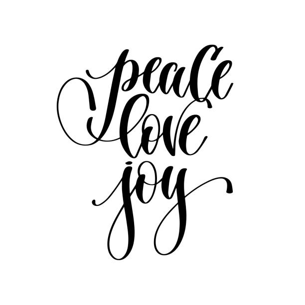 ilustrações, clipart, desenhos animados e ícones de paz amor alegria-mão lettering texto inscrição - alegria