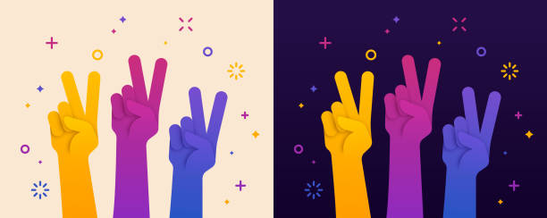 Peace Sign Hand Raised Raised peace sign hand gesture illustration concept. symbols of peace stock illustrations