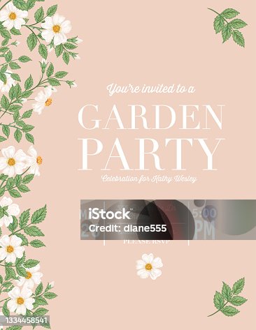 istock Peach Color Wild Roses Garden Party Invitation 1334458541