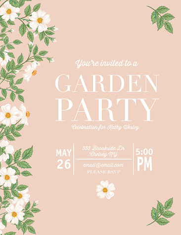 Peach Color Wild Roses Garden Party Invitation