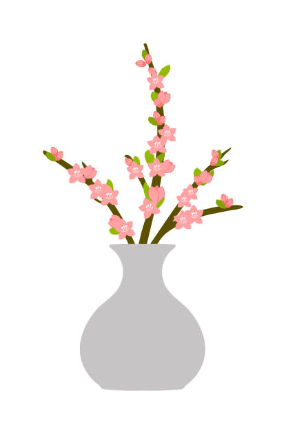 桃の生け花 - 桃の花点のイラスト素材／クリップアート素材／マンガ素材／アイコン素材
