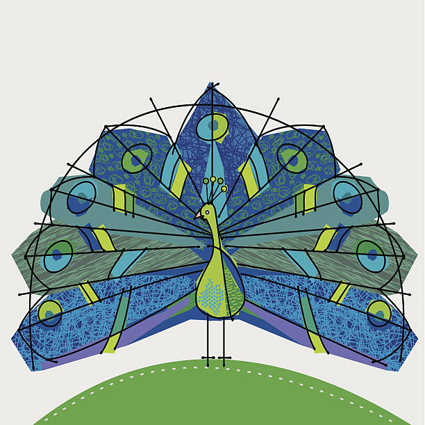 ilustraciones, imágenes clip art, dibujos animados e iconos de stock de peacock azul y verde - tintanegra00