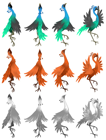 Peacock Cartoon Design Element Set