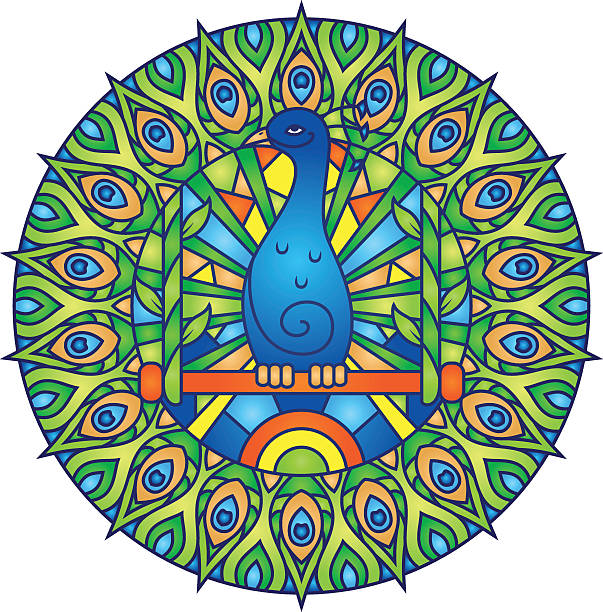 Peacock Colorful Round Mandala Ornament vector art illustration