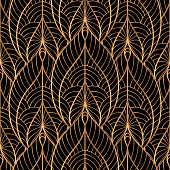 Peacock feathers floral royal pattern seamless. Gold black luxury background vector. Elegant design for christmas wrapping paper, beauty spa, new year wallpaper, birthday gift, wedding party.