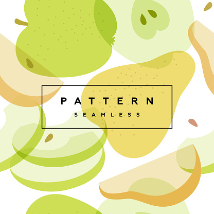 Pear and Apple  seamless pattern. Fruits and berries background. Transparent berries, fruits and frame with text is on separate layer.