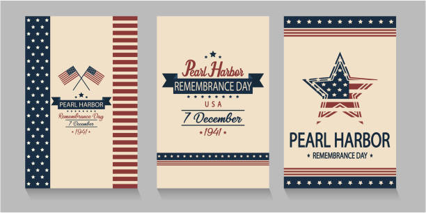 Pearl Harbor Pearl Harbor remembrance day card set . vector illustration. pearl harbor stock illustrations