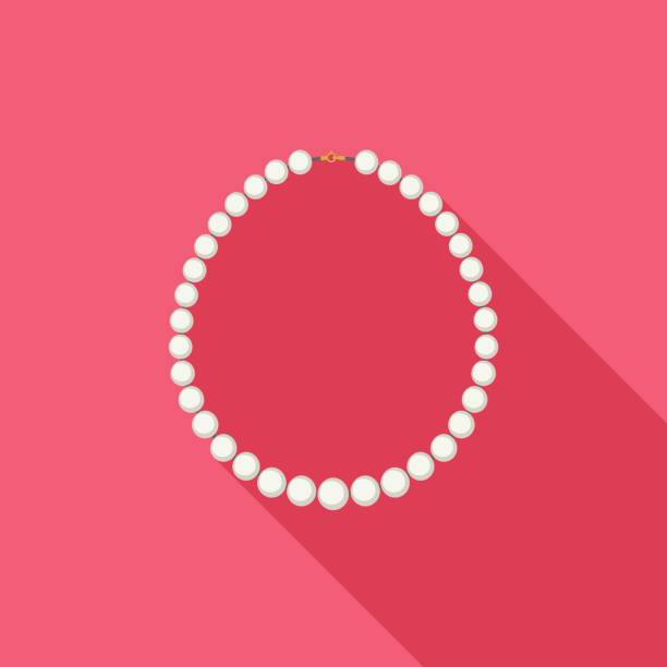 Pearl Necklace Pearl necklace in flat style with long shadow. pink pearl stock illustrations
