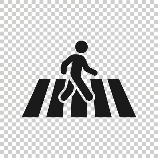 ilustrações de stock, clip art, desenhos animados e ícones de pedestrian crosswalk icon in flat style. people walkway sign vector illustration on white isolated background. navigation business concept. - trilhos pedestres