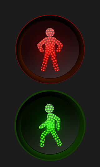 pedestrian traffic lights with red and green lamps on