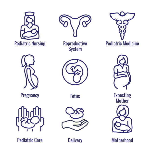 stockillustraties, clipart, cartoons en iconen met pediatrische geneeskunde met baby/zwangerschap gerelateerde icoon - bevalling geboorte