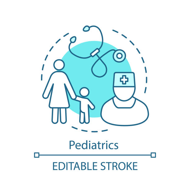 Pediatrics concept icon Pediatrics concept icon. Pediatric health care center. Pediatrician and stethoscope. Kid clinic. Childcare medical service idea thin line illustration. Vector isolated outline drawing. Editable stroke doctor drawings stock illustrations