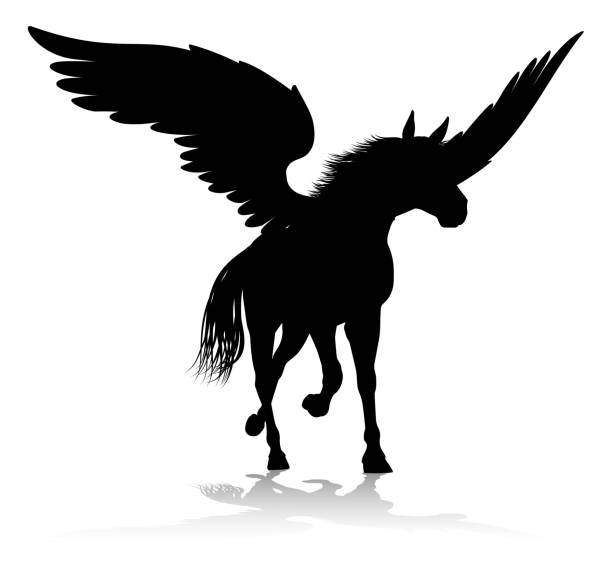 Pegasus Silhouette Mythological Winged Horse A Pegasus silhouette mythological winged horse graphic pegasus stock illustrations